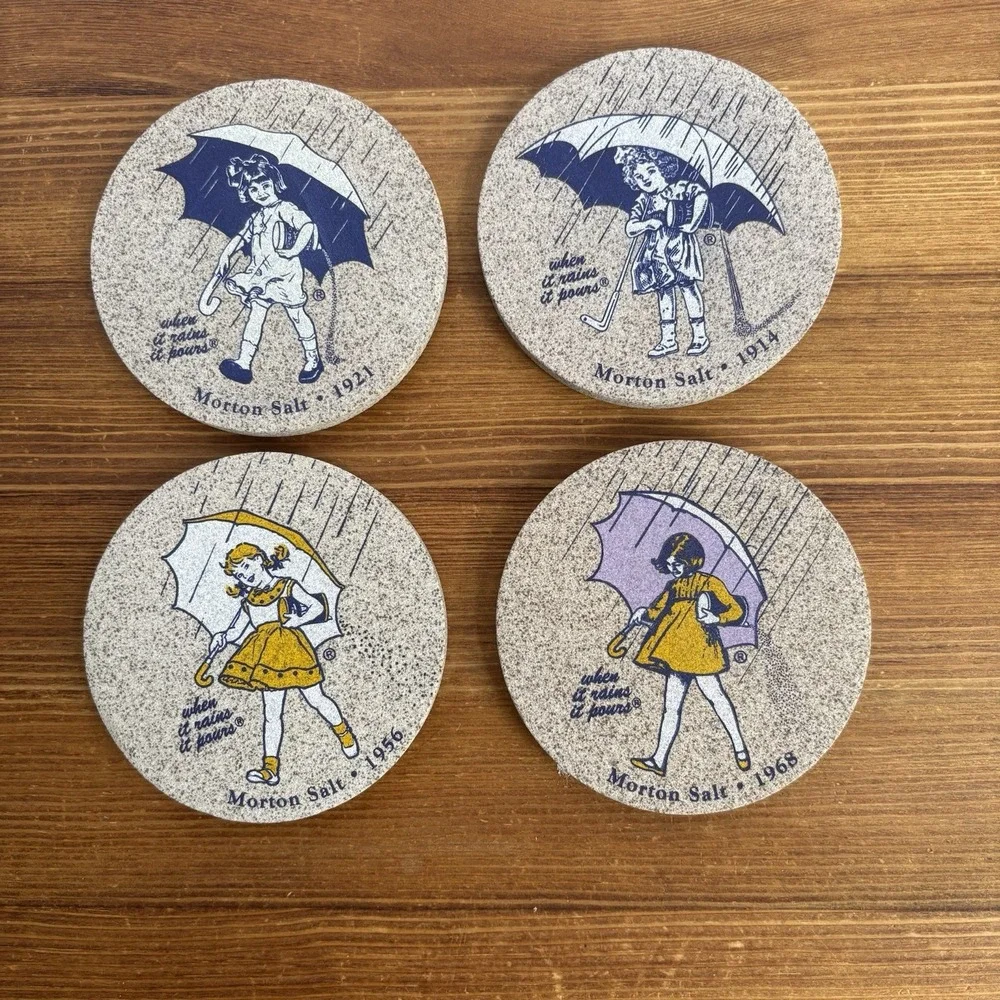 Thirstystone Morton Salt Stone Coasters Set of 4 Designer Collection W Box USA